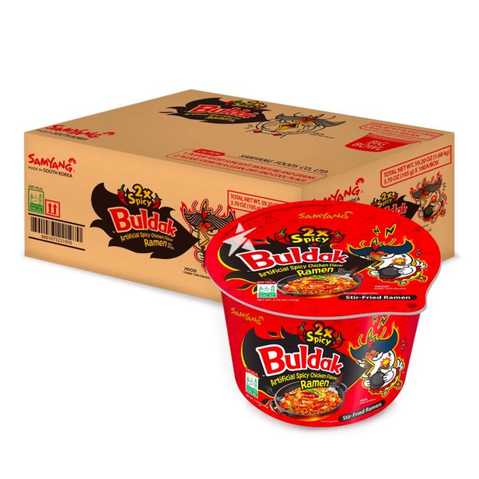 Samyang Buldak 2X Spicy Hot Chicken Ramen Bowl – Case (16 × 105 g) | Korean Spicy Instant Noodles