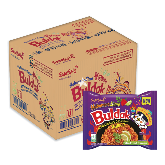 Samyang Buldak Habanero & Lime Hot Chicken Ramen – Case (8 × 5 × 135 g) | Korean Spicy Instant Noodles